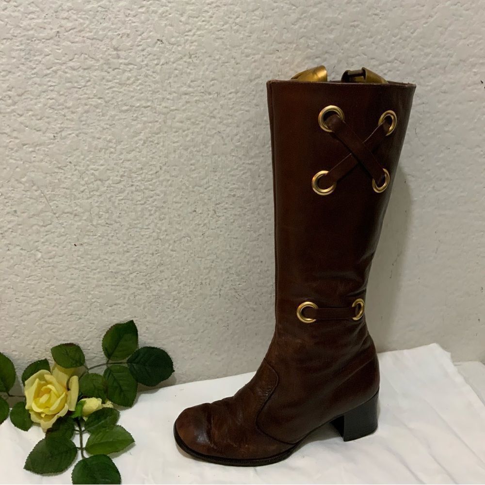 Pitti Palace Italy Boots Womens 6 M burgundy Leather Knee High Sheepskin Lined
